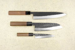 Fujimoto Hammer Tone SLD 3 Piece Knife Set with Santoku