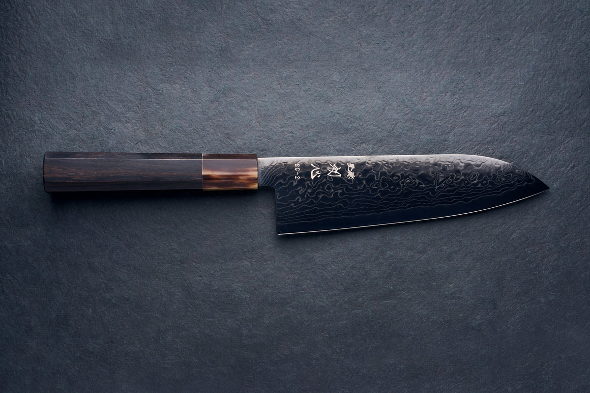 Hatsukokoro Ryuhyo SG2 Damascus BLACK Santoku 180mm