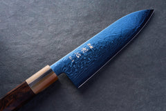 Hatsukokoro Ryuhyo SG2 Damascus BLUE Santoku 180mm