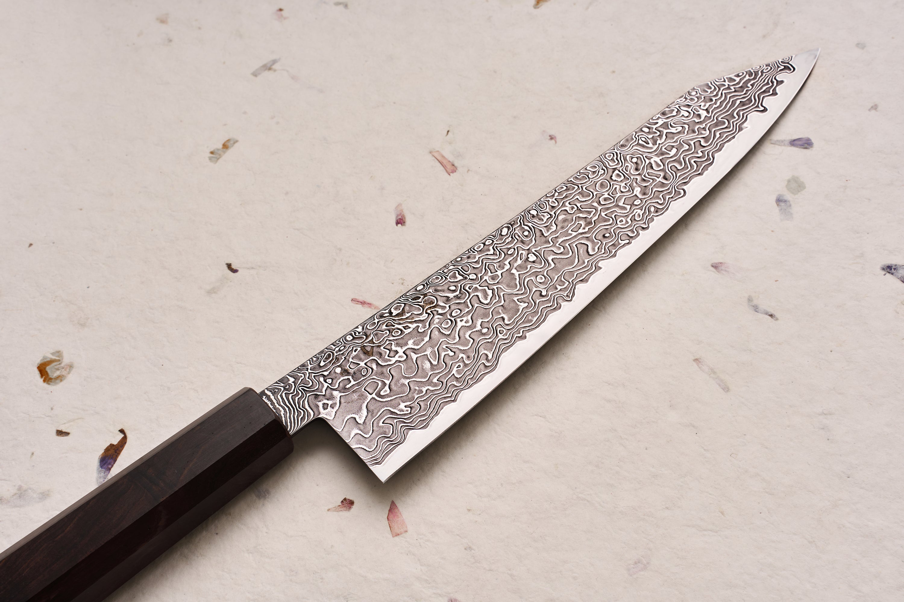 Hatsukokoro Ryuhyo SG2 Kurozome Damascus Kiritsuke Gyuto 210mm