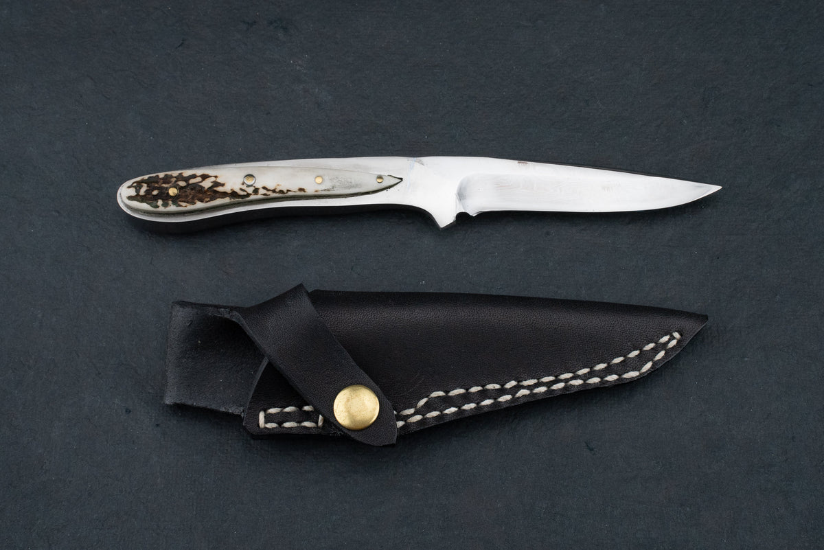 Ken Kageura Aogami Damascus with Antler Handle Hunting Knife 90mm