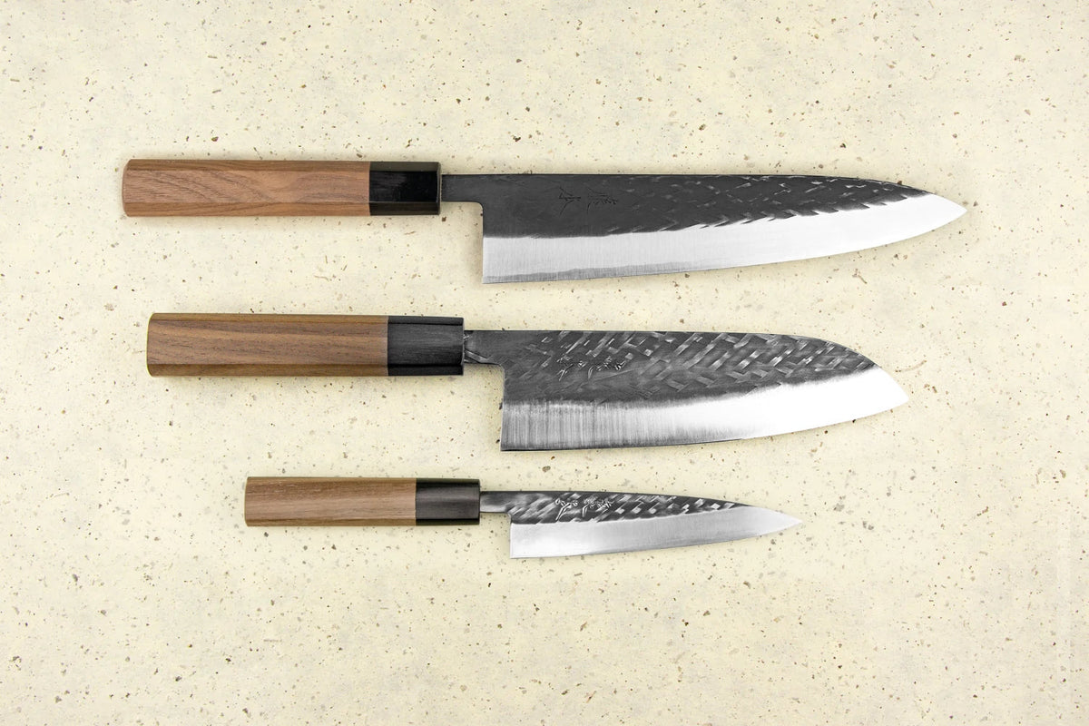 Fujimoto Hammer Tone SLD 3 Piece Knife Set with Santoku